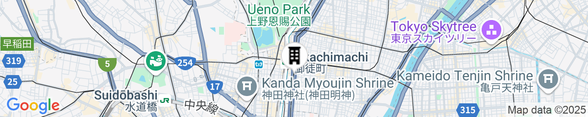 Map for hotel MONday Premium Ueno Okachimachi
